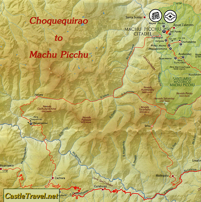 map of peru with machu picchu. Choquequirao Map