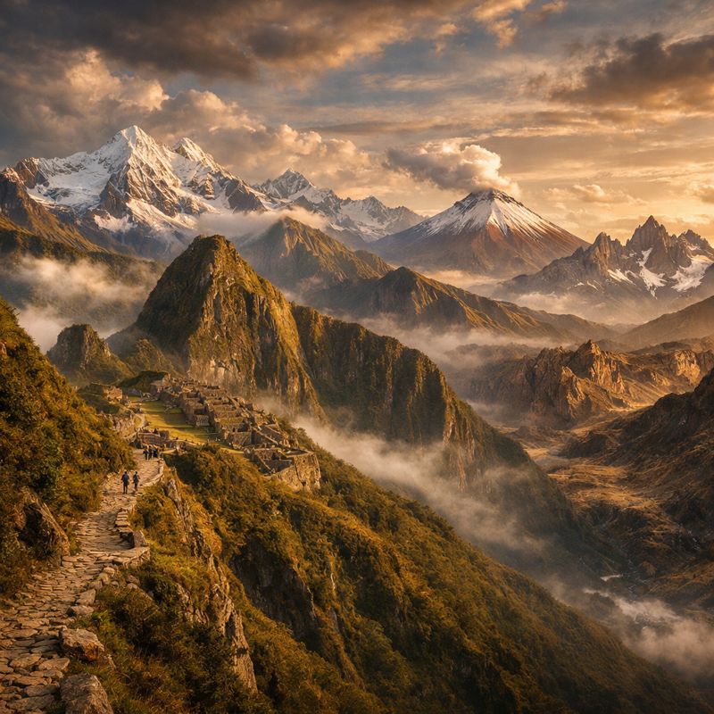 Majestic mountain landscape with sunrise