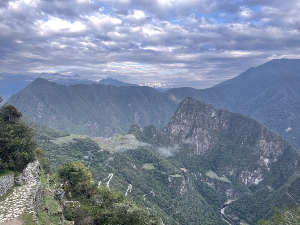 The view from the Sun Gate over Machu Picchu, Huayna Picchu and the Urubamba canyon
